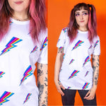 Rainbow Lightning Bolt Print T Shirt by Run and Fly