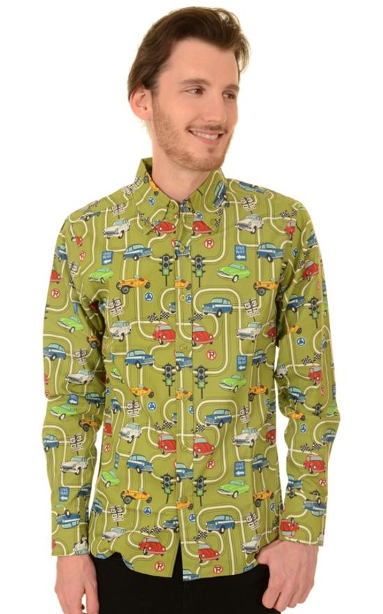 Long Sleeve Mod Car Print Shirt by Run and Fly - Minimum Mouse