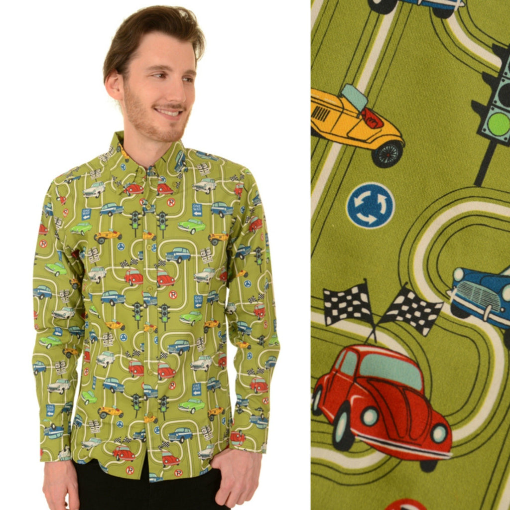 Long Sleeve Mod Car Print Shirt by Run and Fly - Minimum Mouse