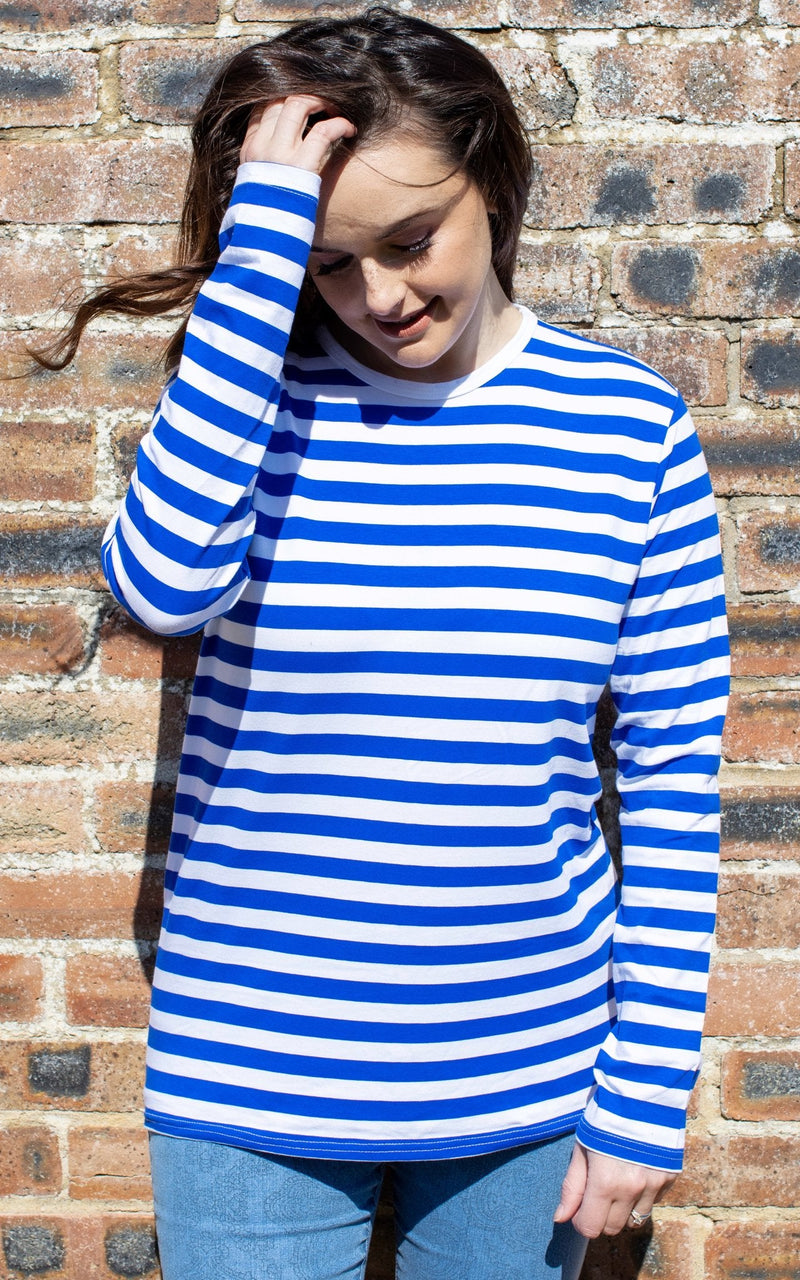 Long Sleeved Blue and White Stripe T Shirt by Run and Fly - Minimum Mouse