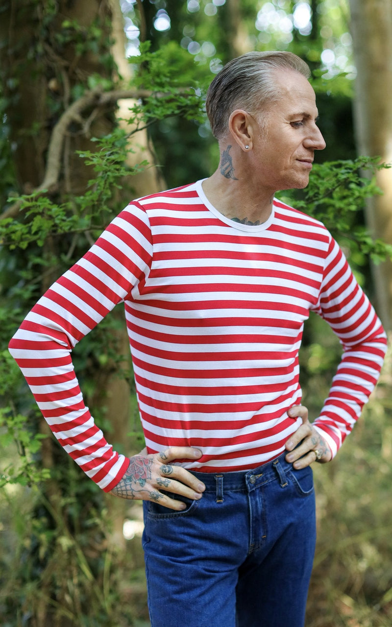 Long Sleeved Red and White Stripe T Shirt by Run and Fly - Minimum Mouse