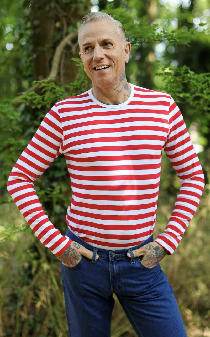 Long Sleeved Red and White Stripe T Shirt by Run and Fly - Minimum Mouse
