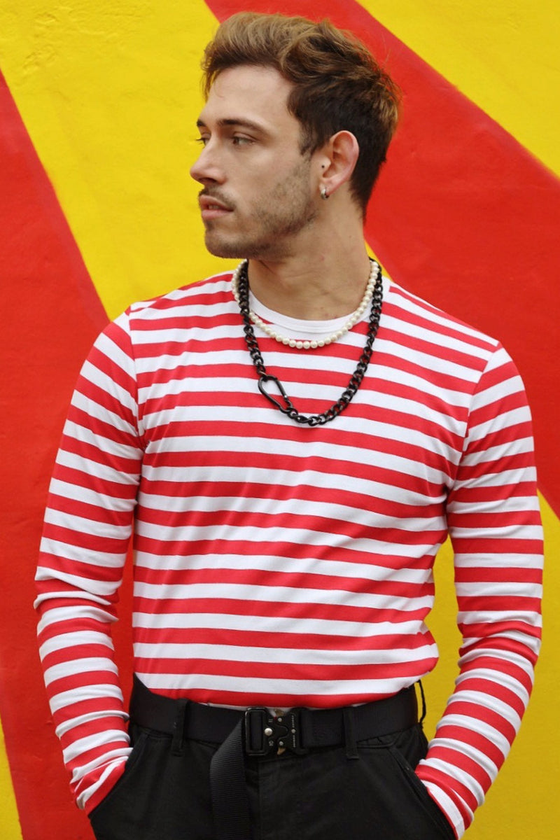 Long Sleeved Red and White Stripe T Shirt by Run and Fly - Minimum Mouse