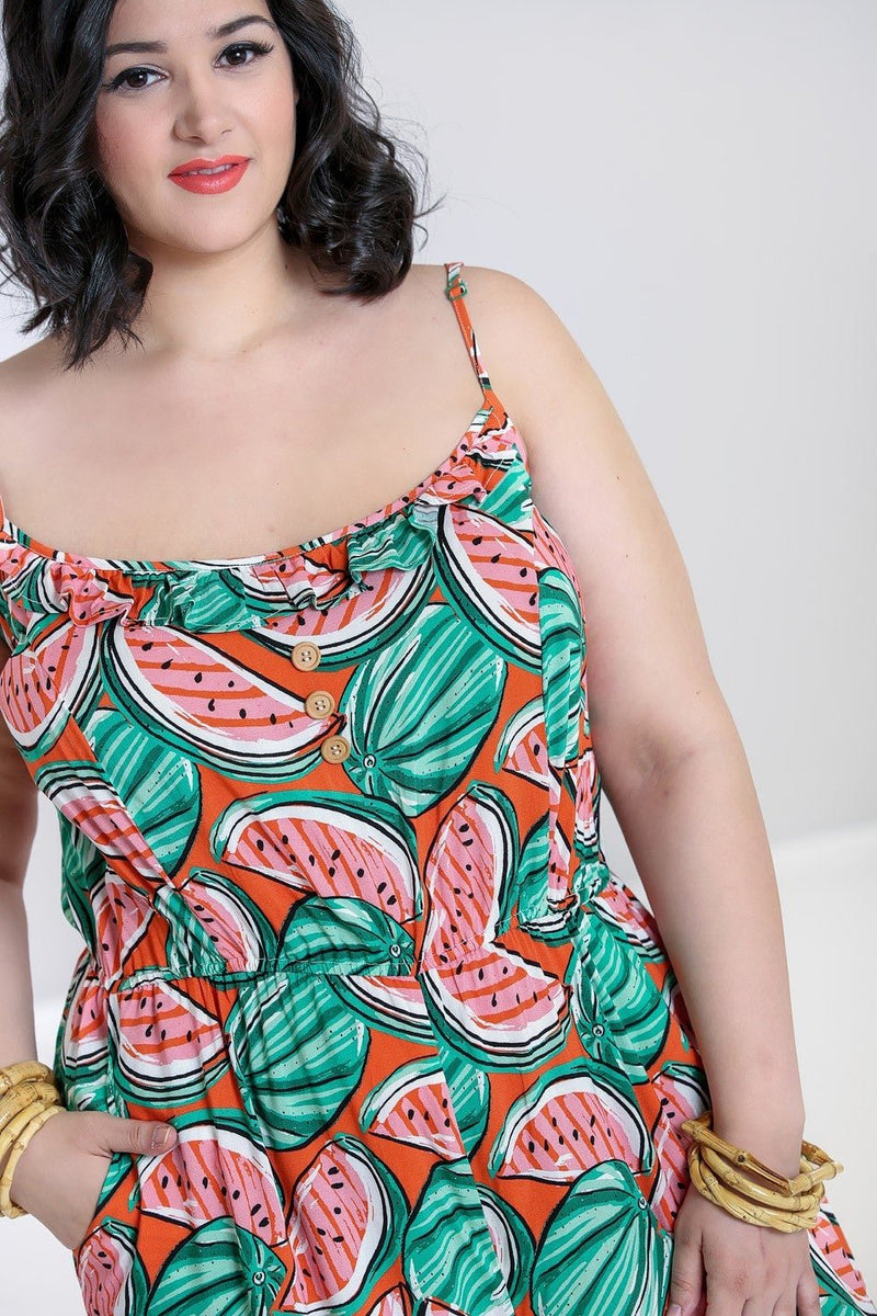 Melonie Watermelon Print Jumpsuit by Hell Bunny - Minimum Mouse