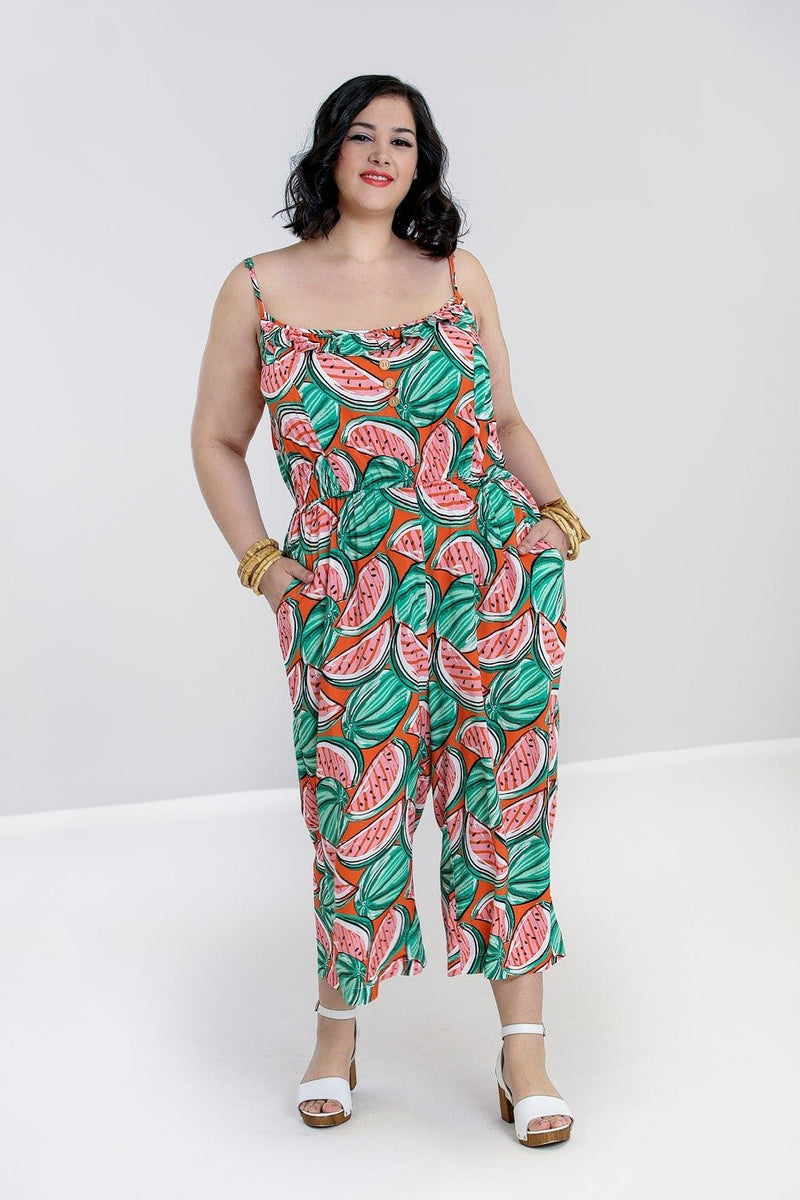 Melonie Watermelon Print Jumpsuit by Hell Bunny - Minimum Mouse