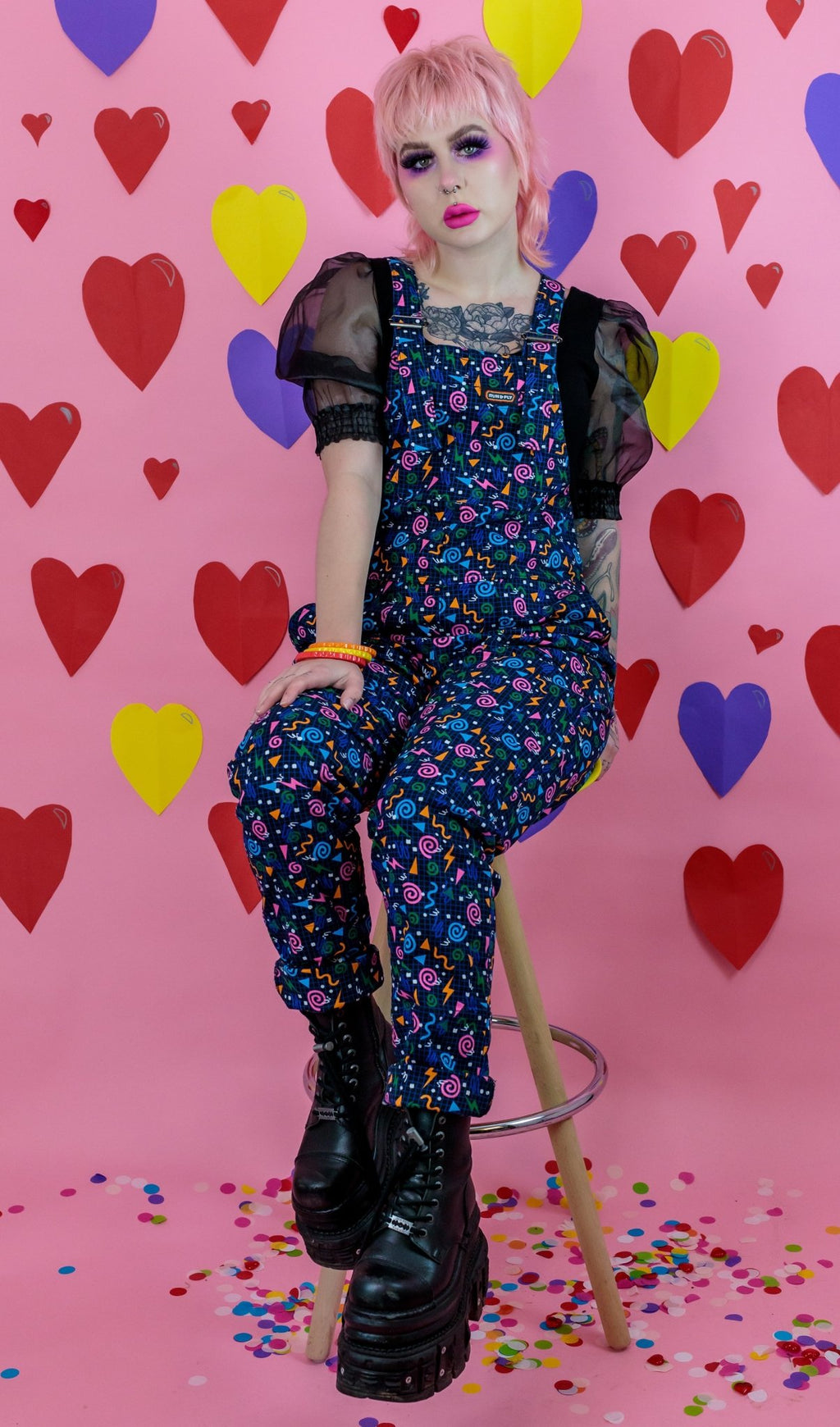 Memphis 90's Print Dungarees in Stretch Twill Cotton by Run and Fly - Minimum Mouse