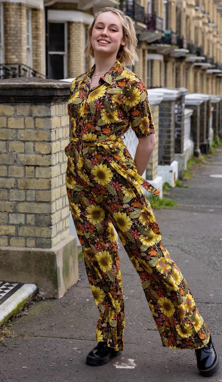 Midnight Blues Floral Print Jumpsuit by Run and Fly