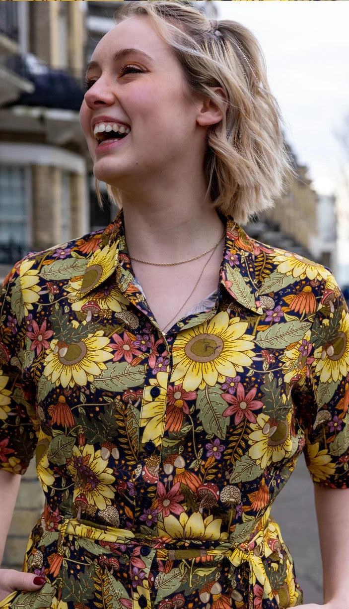 Midnight Blues Floral Print Jumpsuit by Run and Fly