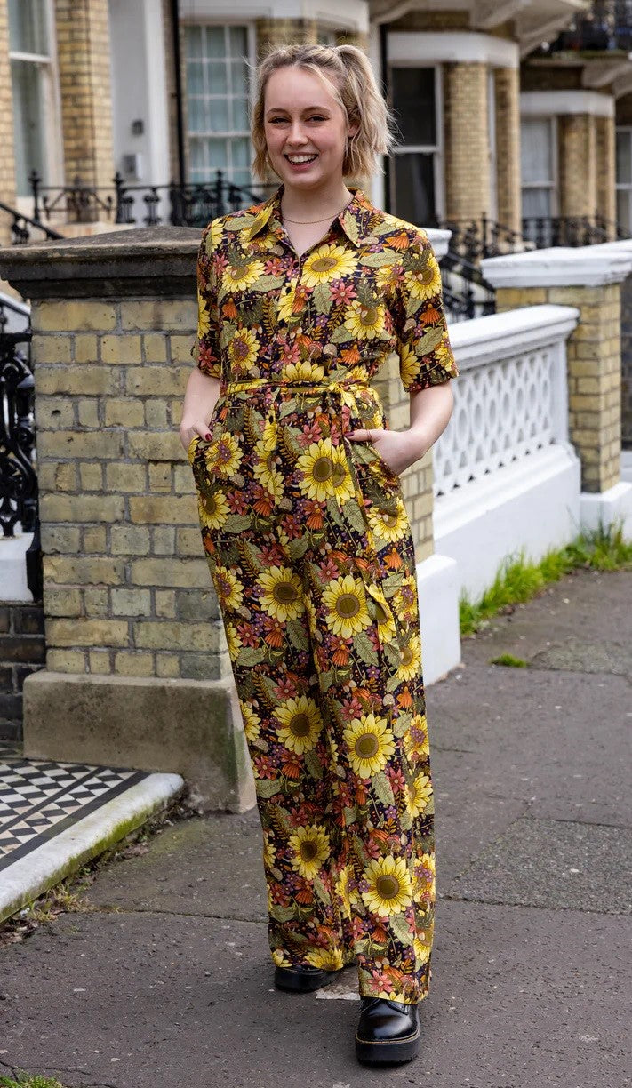 Midnight Blues Floral Print Jumpsuit by Run and Fly