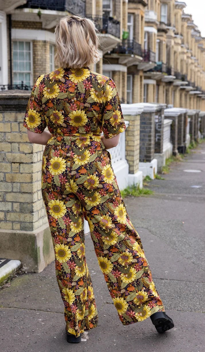 Midnight Blues Floral Print Jumpsuit by Run and Fly