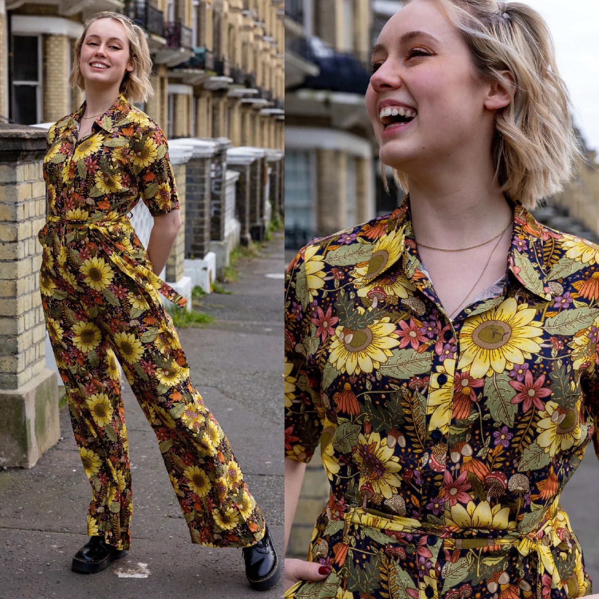 Midnight Blues Floral Print Jumpsuit by Run and Fly