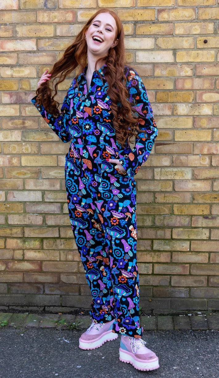 Mushroom Mayhem Stretch Twill Boiler Suit by Run and Fly