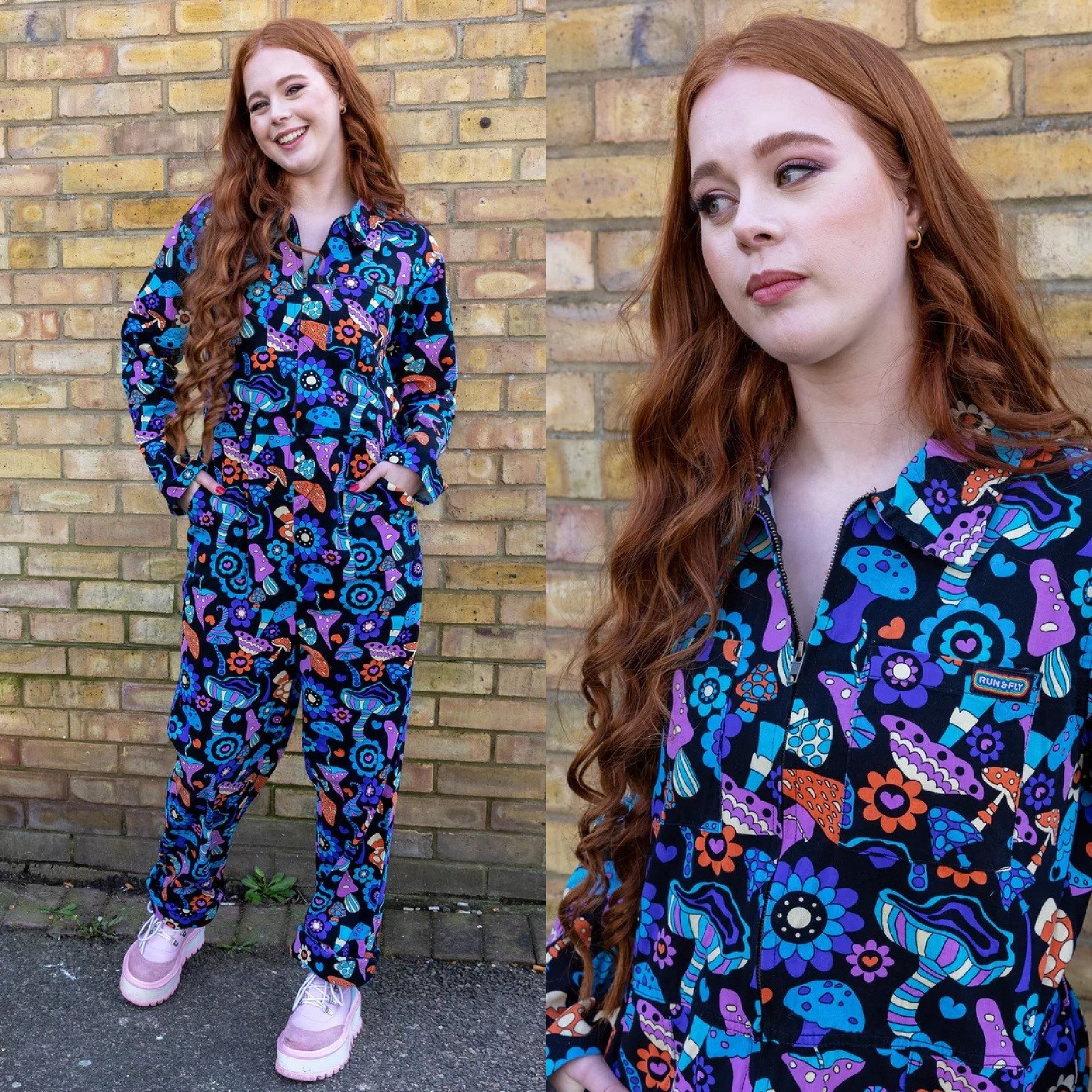 Mushroom Mayhem Stretch Twill Boiler Suit by Run and Fly