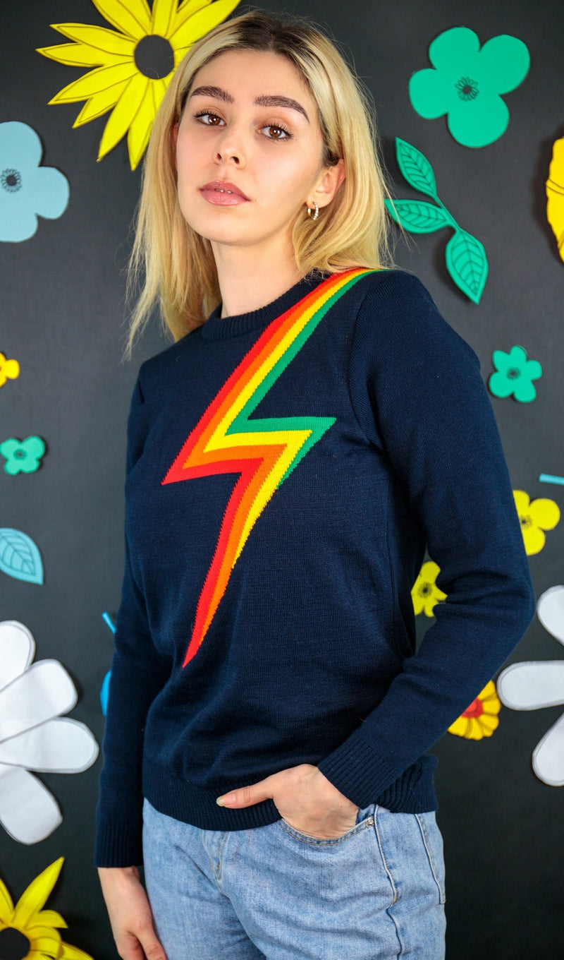 Navy Rainbow Lightning Bolt Jumper by Run and Fly - Minimum Mouse