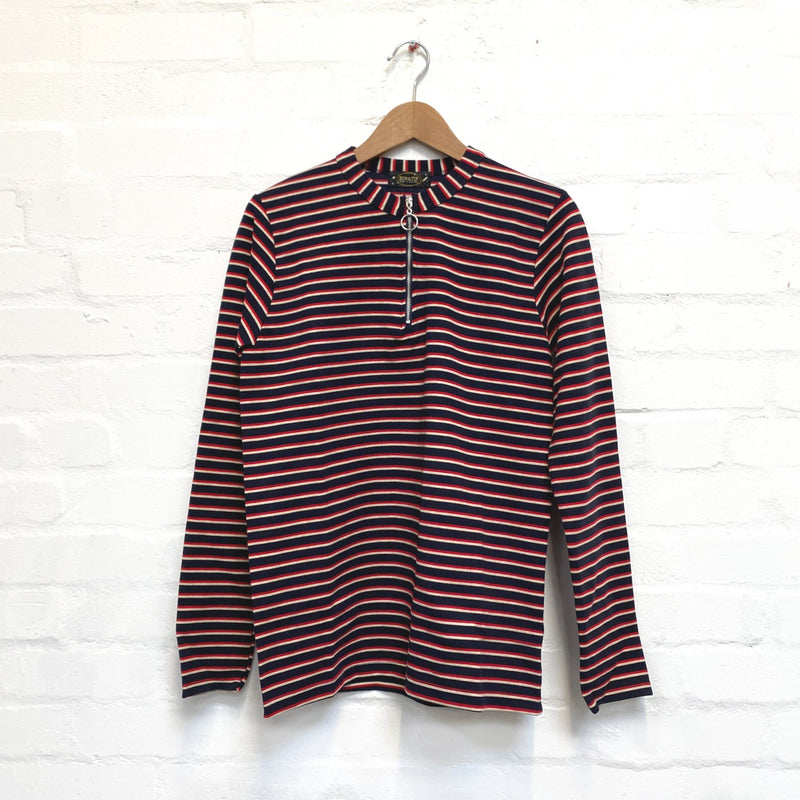 Navy Striped Zip Neck Jumper by Run and Fly - Minimum Mouse