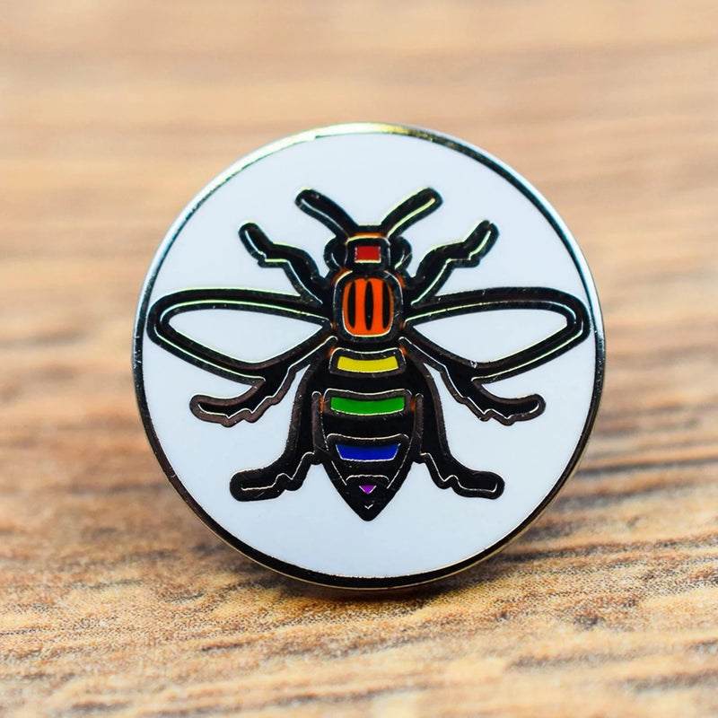 Round Rainbow Bee Enamel Lapel Pin Badge