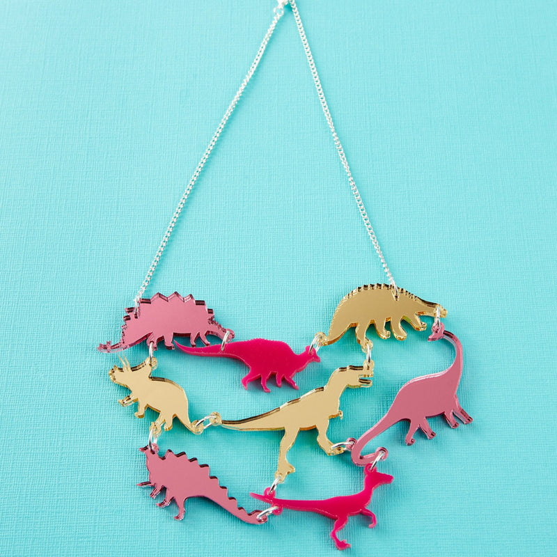 Pink Dinosaur Gang Necklace by Punky Pins - Minimum Mouse