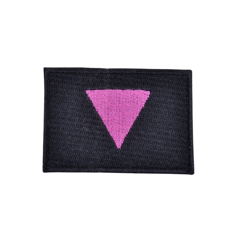 Pink Triangle Flag Iron On Patch - Minimum Mouse