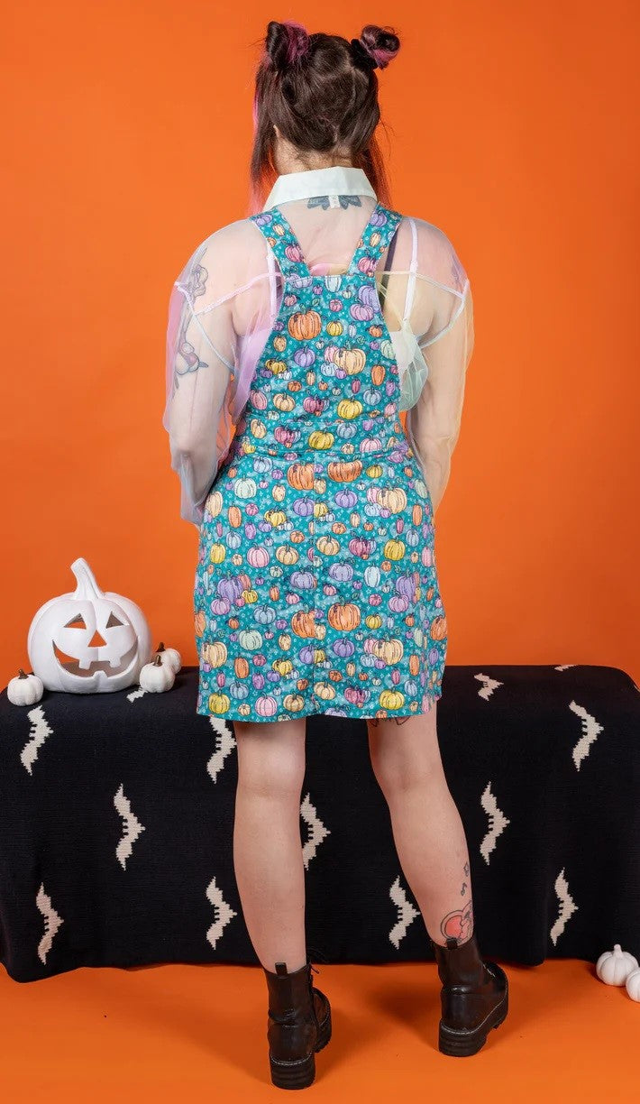 Halloween Pumpkin Patch Print Dungaree Pinafore Dress by Run and Fly