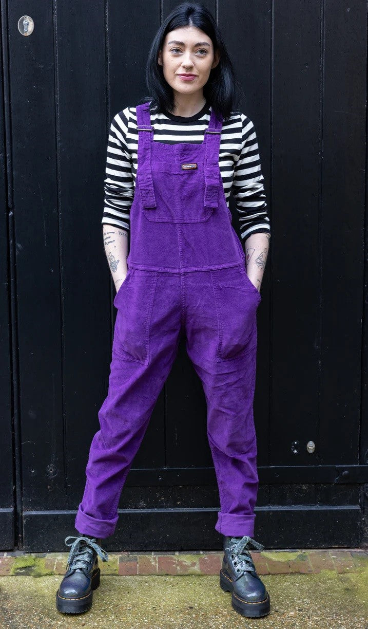 Purple Stretch Corduroy Dungarees by Run and Fly