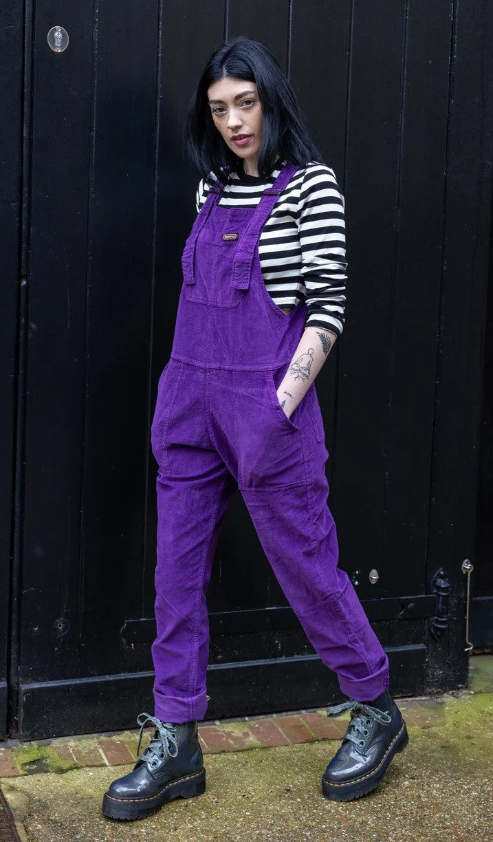 Purple Stretch Corduroy Dungarees by Run and Fly