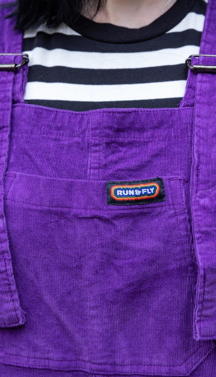 Purple Stretch Corduroy Dungarees by Run and Fly