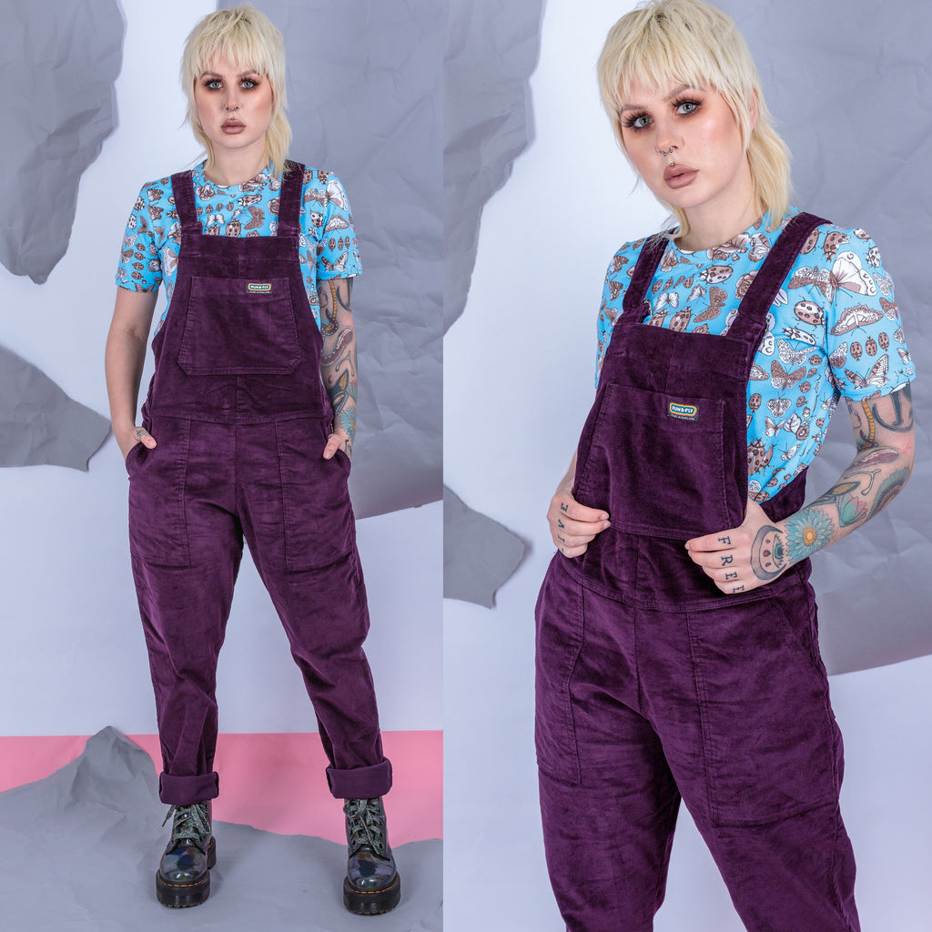 Purple Stretch Corduroy Dungarees by Run and Fly