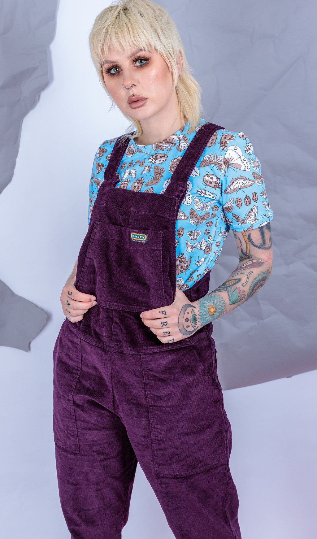 Purple Stretch Corduroy Dungarees by Run and Fly