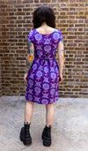 Purple Retro Flowers Print Cotton Tea Dress with Pockets by Run and Fly