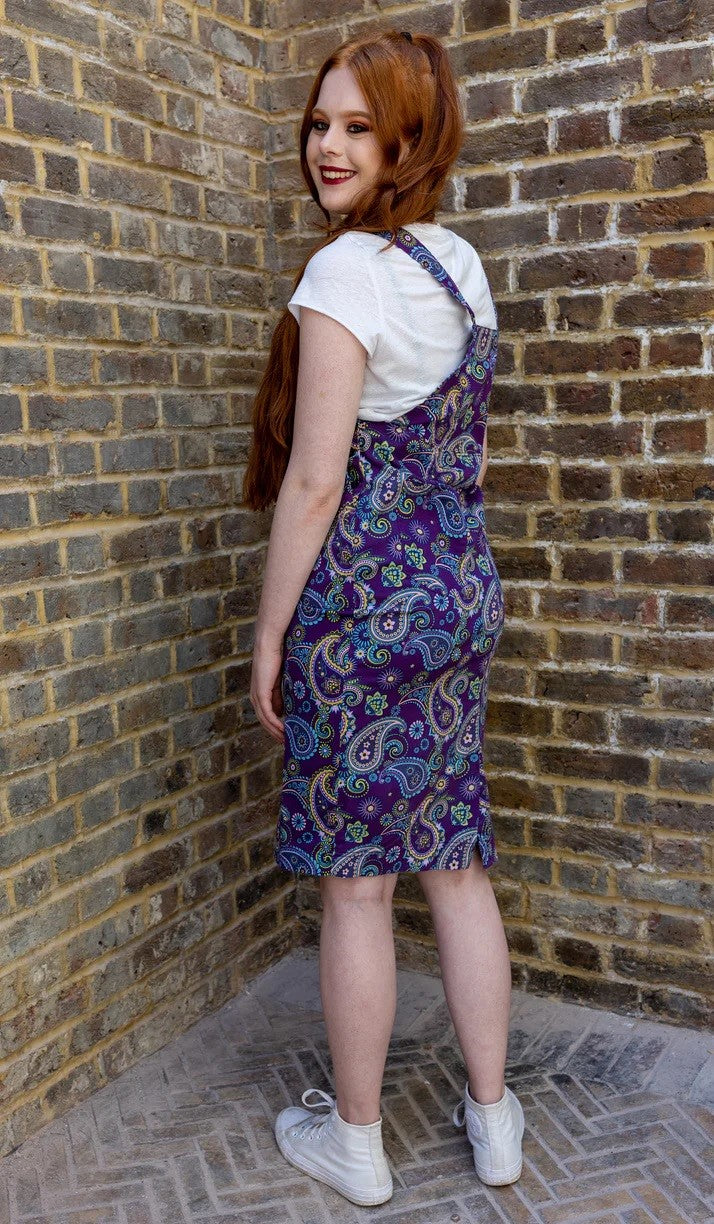 Purple Paisley Longer Length Pinafore Dress by Run and Fly