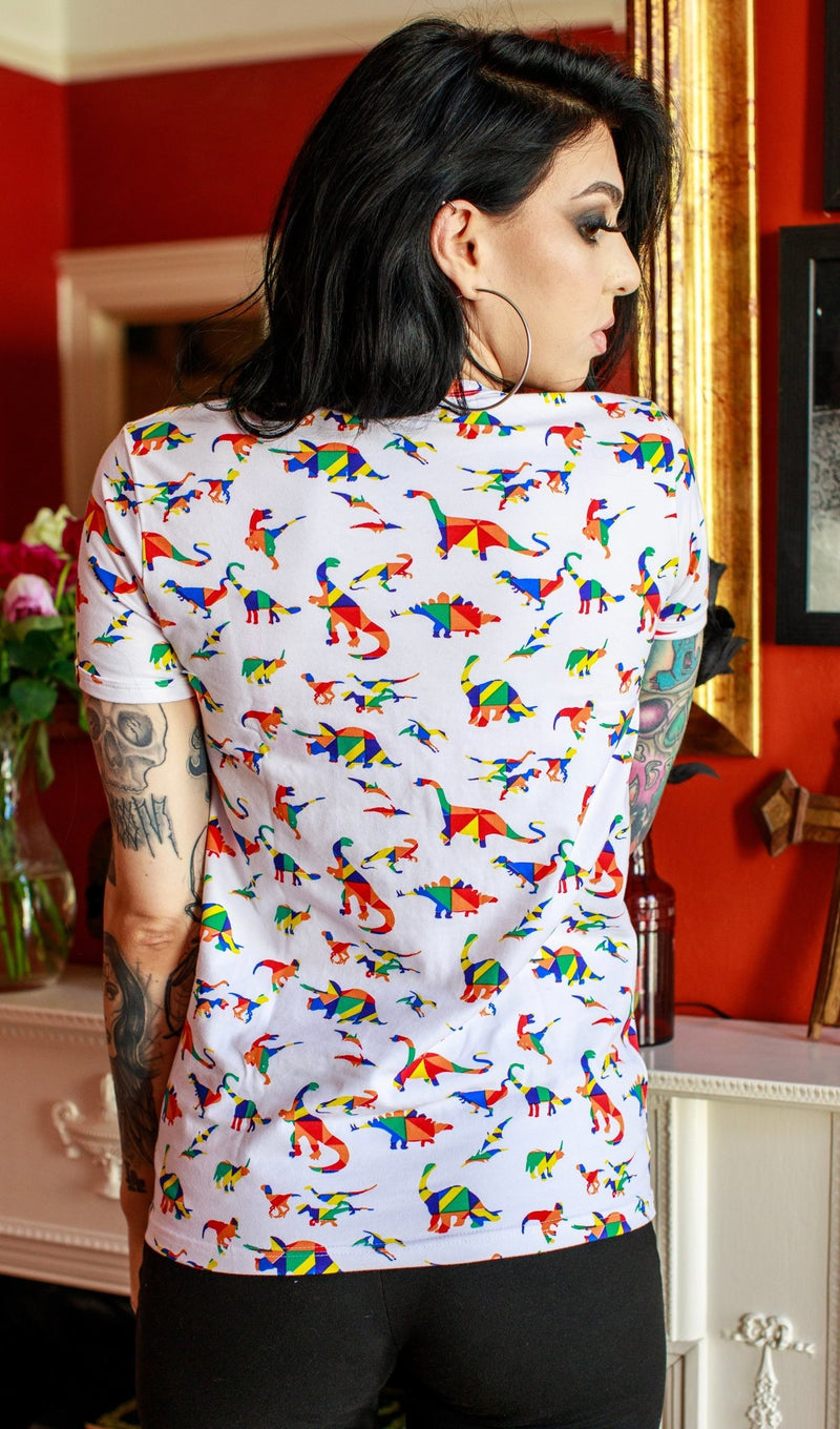 Rainbow Dinosaur Print T Shirt by Run and Fly - Minimum Mouse