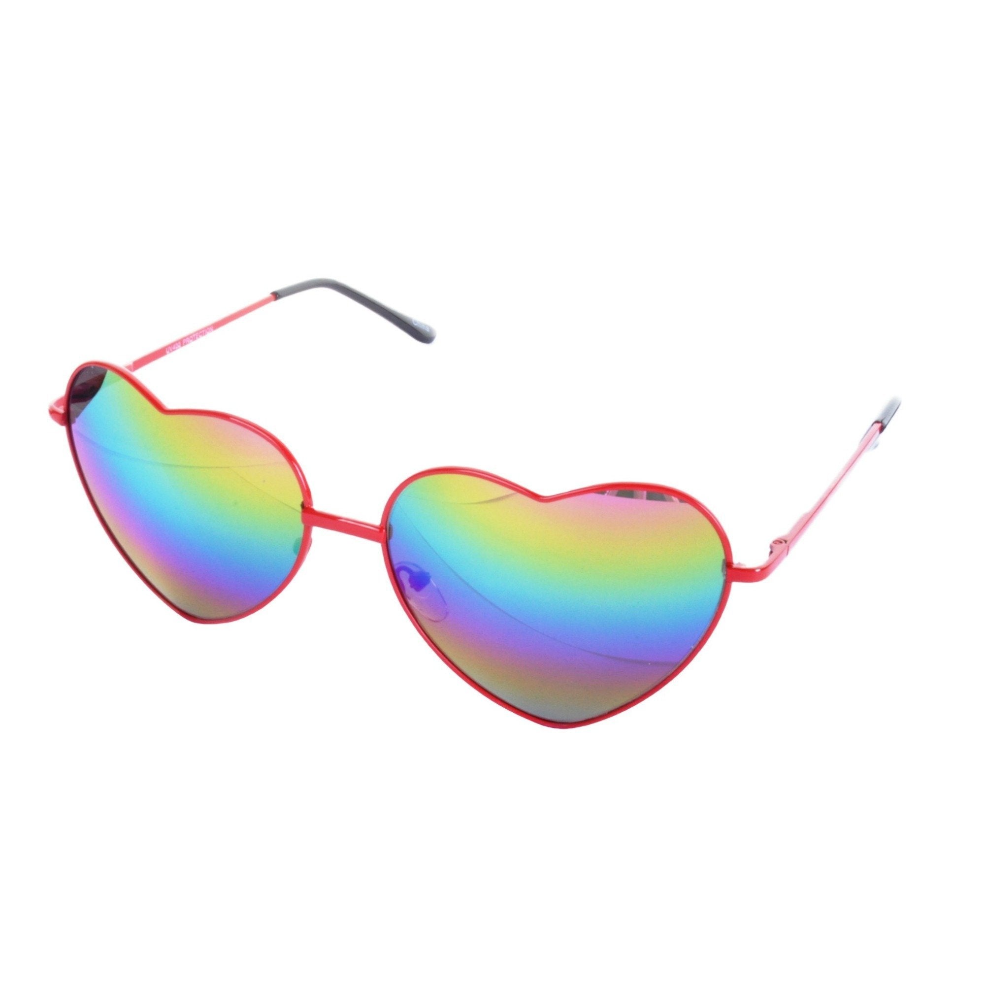 Women's Metal Frame Colored Mirror Rainbow Lens Heart Sunglasses 61mm -  sunglass.la