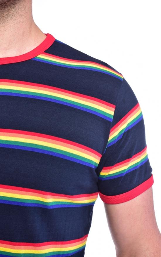 Rainbow Multi Stripe T Shirt by Run and Fly in Navy - Minimum Mouse