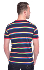 Rainbow Multi Stripe T Shirt by Run and Fly in Navy - Minimum Mouse