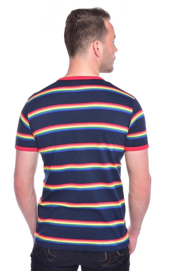 Rainbow Multi Stripe T Shirt by Run and Fly in Navy - Minimum Mouse
