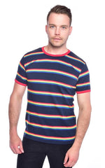 Rainbow Multi Stripe T Shirt by Run and Fly in Navy - Minimum Mouse