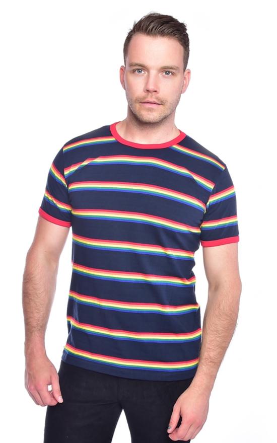 Rainbow Multi Stripe T Shirt by Run and Fly in Navy - Minimum Mouse