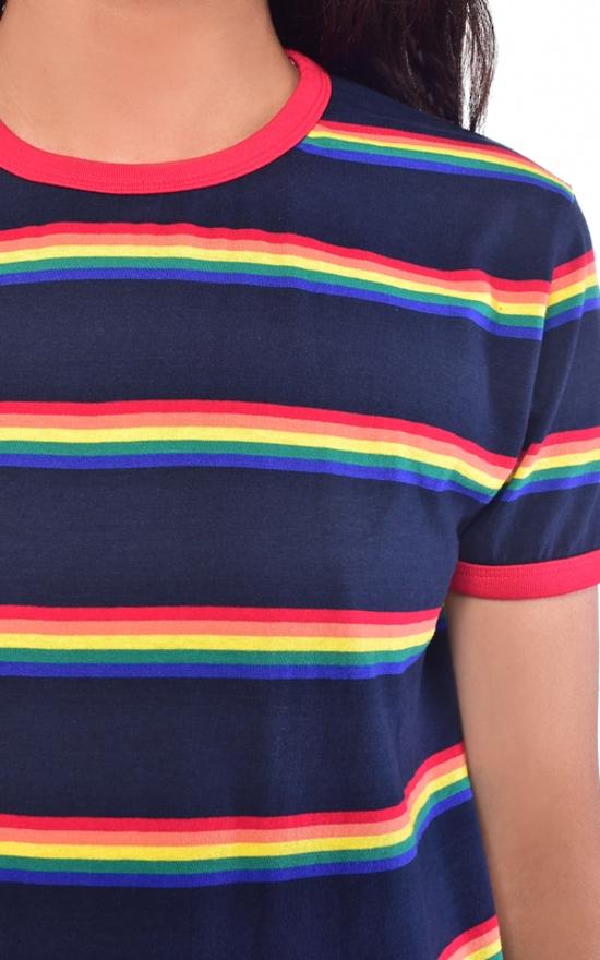 Rainbow Multi Stripe T Shirt by Run and Fly in Navy - Minimum Mouse