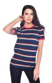 Rainbow Multi Stripe T Shirt by Run and Fly in Navy - Minimum Mouse