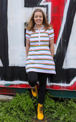 Rainbow Stripe Jersey Dress by Run and Fly in White - Minimum Mouse