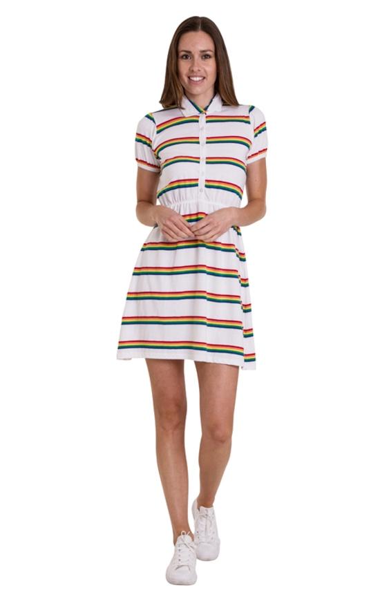 Rainbow Stripe Jersey Dress by Run and Fly in White - Minimum Mouse