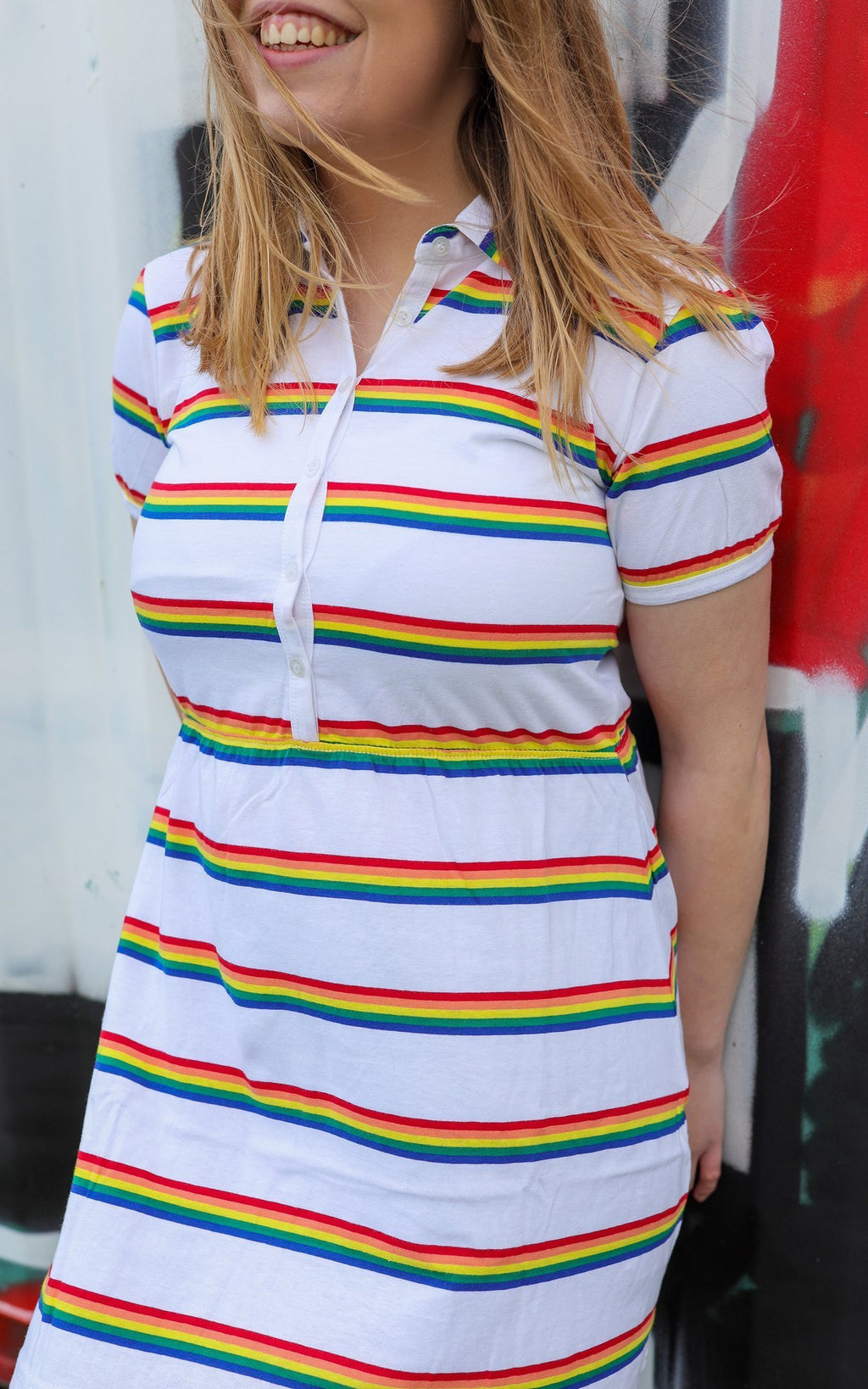 Rainbow Stripe Jersey Dress by Run and Fly in White - Minimum Mouse