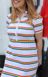 Rainbow Stripe Jersey Dress by Run and Fly in White - Minimum Mouse