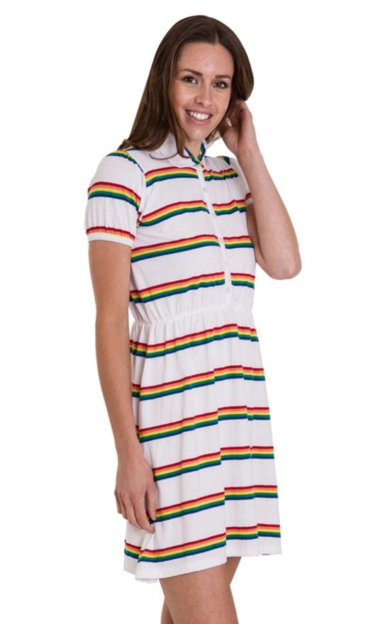 Rainbow Stripe Jersey Dress by Run and Fly in White - Minimum Mouse