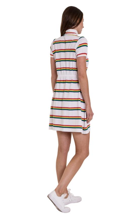 Rainbow Stripe Jersey Dress by Run and Fly in White - Minimum Mouse