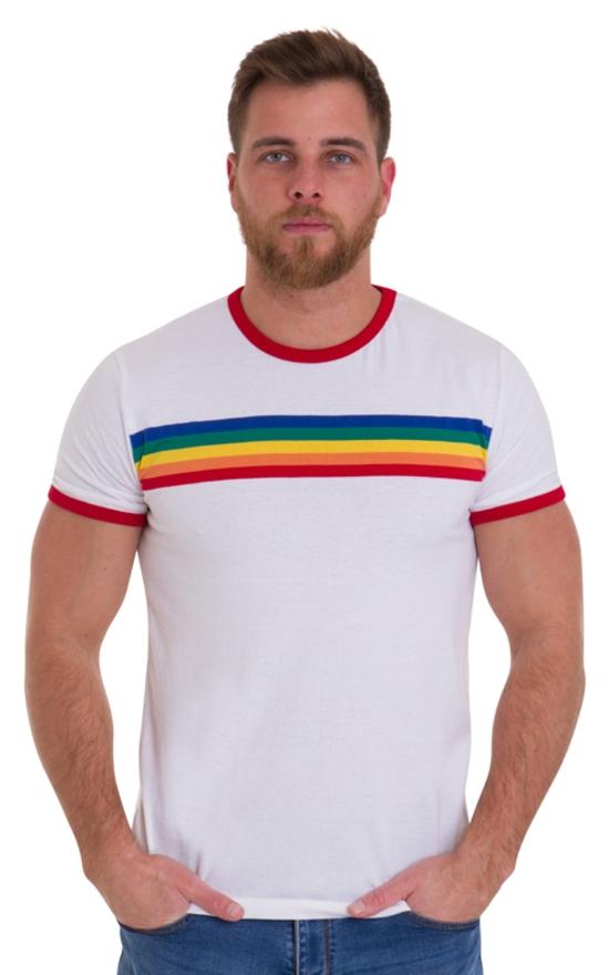 Rainbow Stripe Ringer T Shirt by Run and Fly - Minimum Mouse