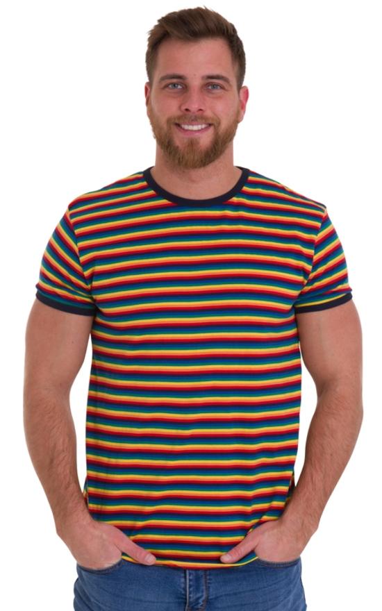 Run and Fly Rainbow Stripe Multi T Shirt Top Bright Colourful Retro 70s ...