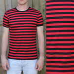 Red and Black Stripe Print T Shirt by Run and Fly Short Sleeve - Minimum Mouse