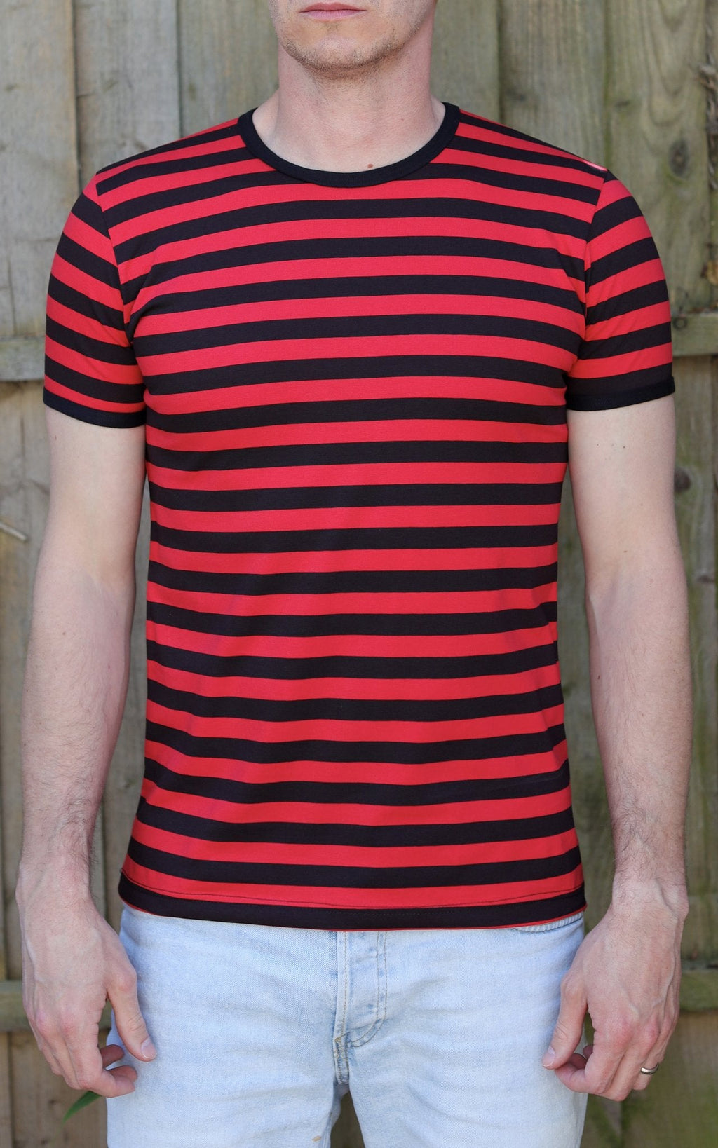 Red and Black Stripe Print T Shirt by Run and Fly Short Sleeve - Minimum Mouse