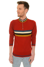 Red Zip Neck Stripe Jumper by Run and Fly - Minimum Mouse